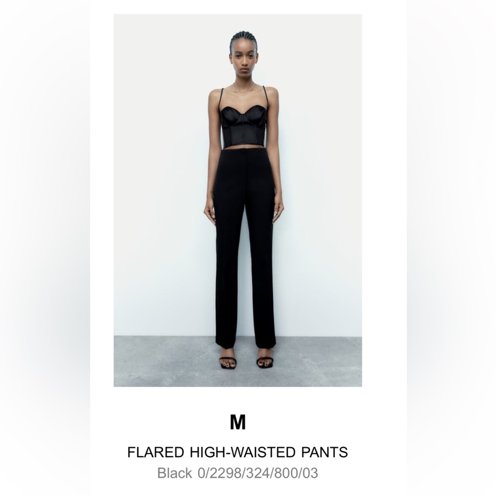 Zara Black Straight Leg Pants FLARED HIGH-WAISTED PANTS Black 0/2298/324/800/03
